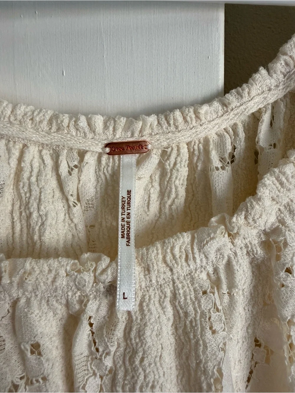 FREE PEOPLE Stace Ivory Lace Off-Shoulder Peasant Blouse